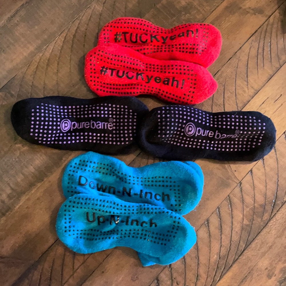 Three pairs of Pure Barre grip socks